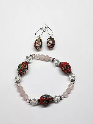 Vintage Vietnam Cloisonne Jewelry Set Bracelet And Earrings • $19.50