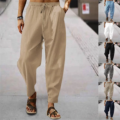 $26.99 • Buy Mens Baggy Pants Drawstring Linen Casual Yoga Beach Hip Hop Pants