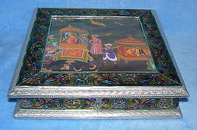 Decorative Sheet Metal Meenakari Trinket Box From India Caravan • $20.93