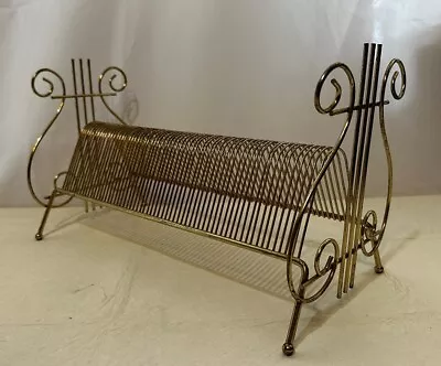 Vintage “SCROLLED HARP” Wire Record Rack For 45s -  Slot Holder Metal Stand • $34.95