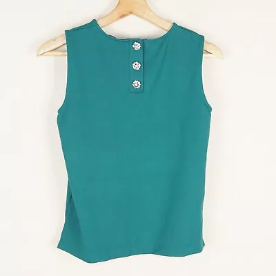 J Crew Jeweled Button Back Ponte Green Top Womens Sz XXS • $19.79