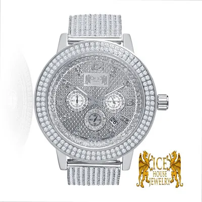 Real Diamond Joe Rodeo White Gold Tone Steel 2 Row Bezel Custom Ice House Watch • $229.99