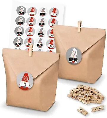 Countdown 24 Days Advent Calendar Gift Bags & Stickers DIY Candy Sweet Loot Gift • £9.20