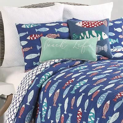 Harpswell Blue Fish Beach Coastal King 3 Piece Quilt Set 108  X 92 ; 20  X 36  • $99.99