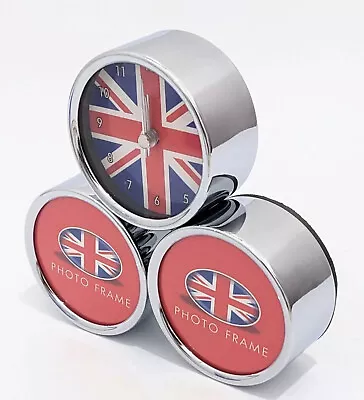 Union Jack Alarm Clock & Photo Frame - Chrome Finish - Great British Design! • £12