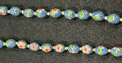 Vintage Chinese Cloisonné Enamel Knot Floral Blue Bead SILVER Clasp Necklace 28” • $249.99