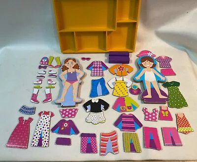 Melissa &Doug Wooden Magnetic Dress Up Dolls Maggie & Molly W/Wooden Storage Box • $11.99