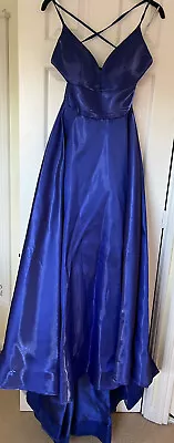 Amarra Royal Blue Shimmer Size 8 - 10 Prom Dress Ball Gown Asymmetric Maxi Hem • £125