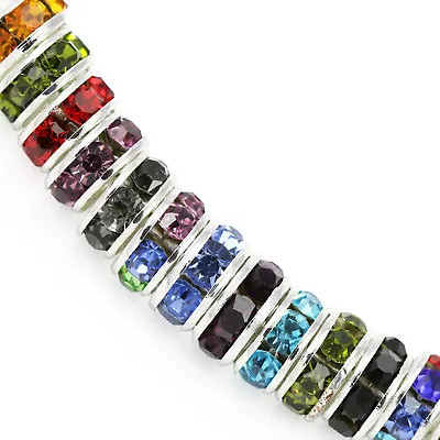 £2.99 • Buy Rhinestone Crystal Rondelle Spacer Beads Silver Plated For Jewellery Making AAA