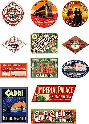 Vintage Style Travel Suitcase Luggage Labels Set Of 12 Vinyl Stickers Set 2 • £5.77