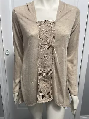£12.87 • Buy Ladies/Women Tan Hoodie Top W/Filet Crochet Insert 