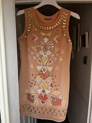 M&S Collection Coral Mix Sequin Fully Lined Dress Size 16R • £9.99