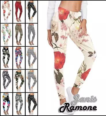 Womens Leggings Printed Sports Pants Stretchy Full Length Skinny Dance Leggings • $10.43