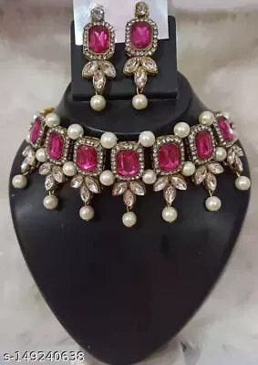 Indian Bollywood Necklace Set For Women Engagement Fashion Pearl Pink • $18.36