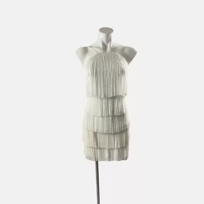 Aidan Mattox Fringe Mini Sheath Dress In Ivory Women Size 0 Orig. Price 212.00 • $129