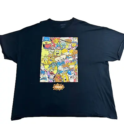 Nickelodeon Classic 90s Character Mash Up T-Shirt Size 5XL Black Short Sleeve • $15.39