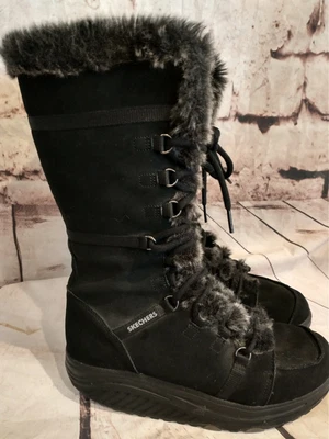 $29.99 • Buy Skechers Sz 7.5 Shape-Ups Toning Winter Boots Black Tall Faux Fur Leather 11812