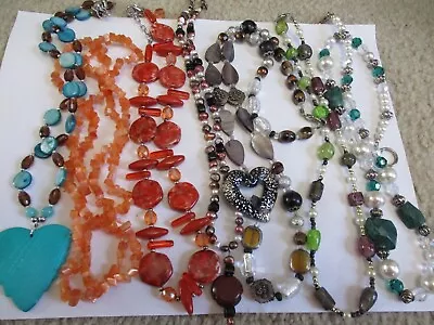 Vintage LOT Of 7 Assorted Gemstone Pearl  & Art GLASS Beaded Necklaces • $9.99