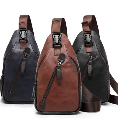 Men's Leather Chest Sling Packs Shoulder Cross Body Bag Cycle Day Packs Satchel • $10.62