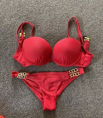 Ann Summers Red Gold Chain Bikini And Bottoms 32C Size 8 RRP £45 Limited Edition • £12.99