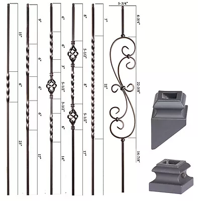 Satin Black - Twist & Basket Iron Balusters - SOLID Wrought Iron - Stair Parts • $1.10