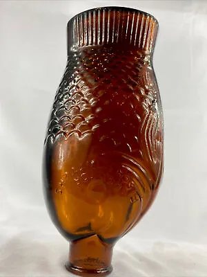 VINTAGE Dr Fisch's Bitters Amber Fish Bottle 7.75  Wheaton NJ Vase Cod Glass • $16.99