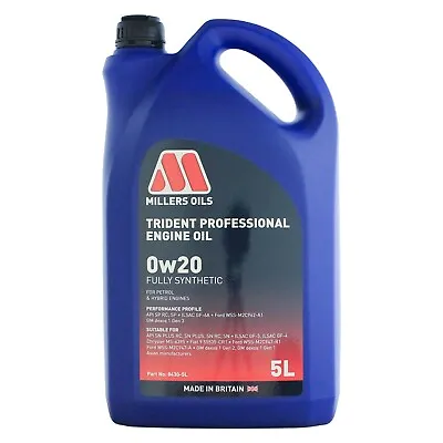 Millers Oils Trident Professional 0W-20 0W20 Fully Synthetic Engine Oil 5 Litres • £33.50