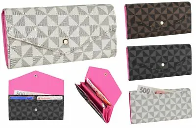 Womens Purse Clutch Bag Leather Look Designer Geo Print Wallet Zip Button • £9.99