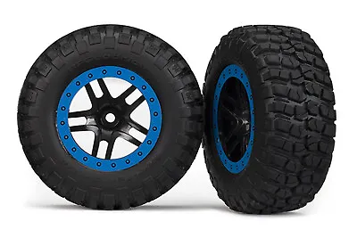 Traxxas 1/10 Slash 4x4 VXL * 2 MUD-TERRAIN TIRES W/BLACK BLUE BEADLOCK WHEELS * • $24.95