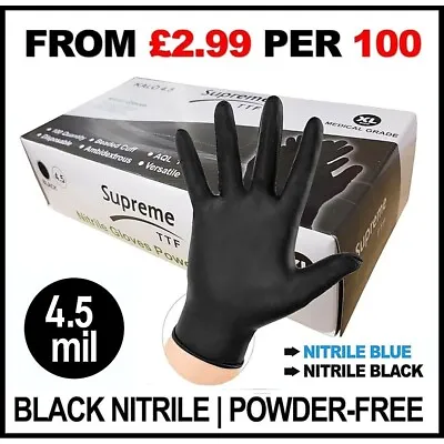 Black Nitrile Powder & Latex Free Thick Disposable Gloves Tattoo Mechanic 100 • £8.49