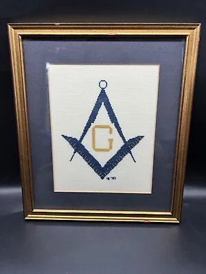 Vtg Framed Freemason Templar Cross Stitch Needlepoint Masonic Lodge Wall Decor • $17.59