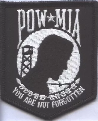 POW MIA Sew On Iron On Patch White On Black 2.5  X 3  Veteran Seller! • $3