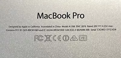 Apple MacBook Pro A1398 Retina 15  Core I7 Laptops(Parts/Repair) • $20