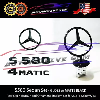 S580 4MATIC Rear Star Emblem Black Badge Logo Hood Ornament Mercedes W223 Sedan • $135.84