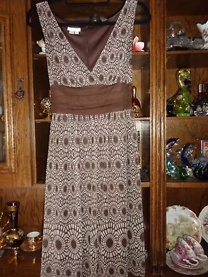 London Times. Gorgeous Chiffon Brown & Beige Lined Dress. UK 12. Great Condition • £7.99