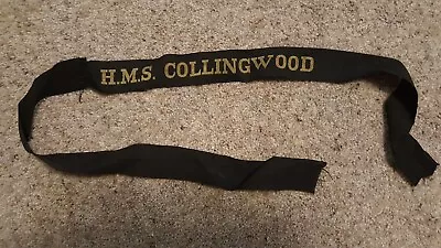 H.M.S Collingwood Royal Navy Cap Tally - 1970's - Rayon Stitching • £2