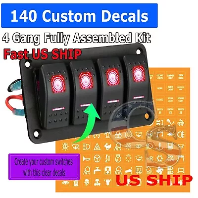 4 Gang Red LED Waterproof Rocker Switch Panel Breakers Car Marine Boat RV 12V • $19.95