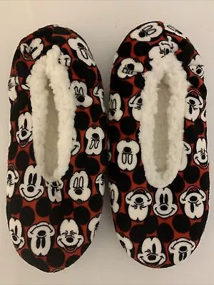 Disney Soft Fuzzy Slippers Womens Size 4-8 Non-Slip Fur Lined Shoes Mickey Mouse • $8.70