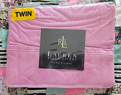 NOS - Vintage Lauren Ralph Lauren Cape May Pink & White Stripe Flat Sheet - Twin • $76