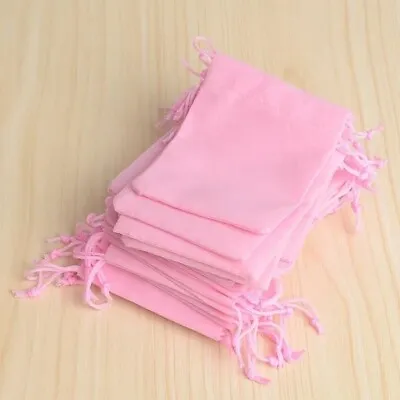 12 Small Soft Pink Velvet Drawstring Pouches Gift Bags For Jewellery Wedding • £4.95