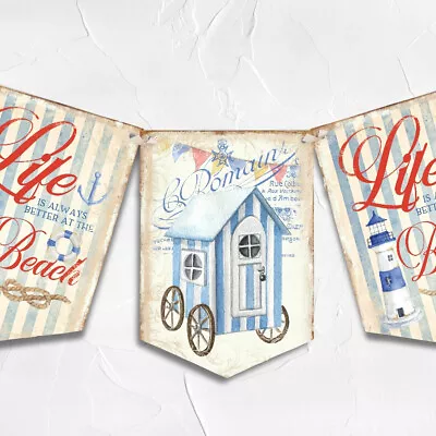 Beach Hut Bunting Beach Banner Nautical Decoration Sea Bunting Beach Garland • £6.99