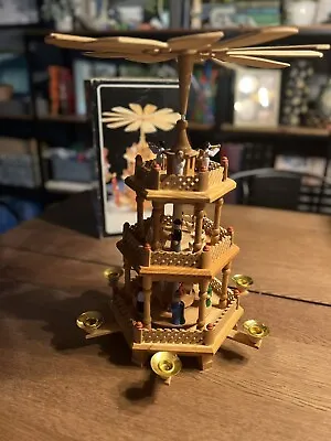 $84.95 • Buy Vintage 3 Tier Christmas German Wood Pyramid Nativity Carousel Candle