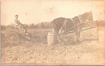 RPPC Man Riding Small Horse-Drawn Field Plow Or Harvester Early 1900s • $26.99
