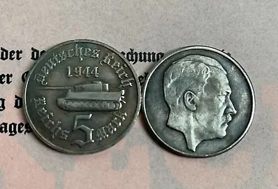 5 Mark German Coin Hitler Panzer Tank  Swastika Nazi Fuhrer  Ww2  Reichsmark • $69.99