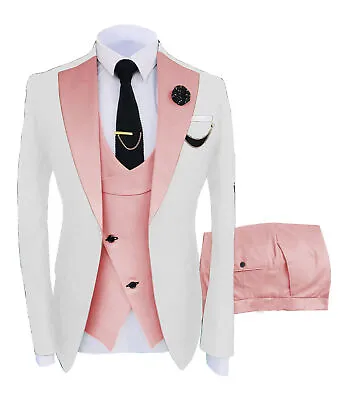 Mens Suits 3Pcs Groom Tuxedo Bestman Wedding Party Blazer Vest Pants Customized • $68.39