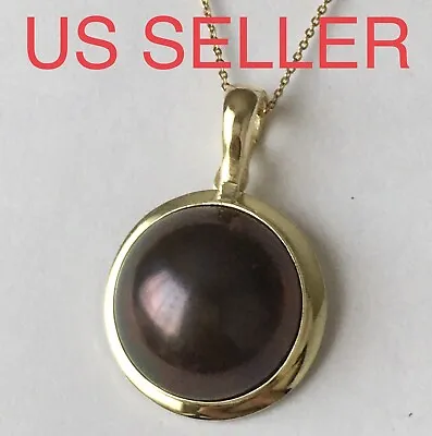 New 14k Solid Yellow Gold Y/G Natural Black Mabe Pearl Pendant 2.5g Q211180-4 • $398