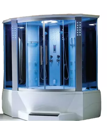 Steam Shower Tub Enclosure Freestanding Combo Jetted Tub Rainfall Blue Generator • $4868.10