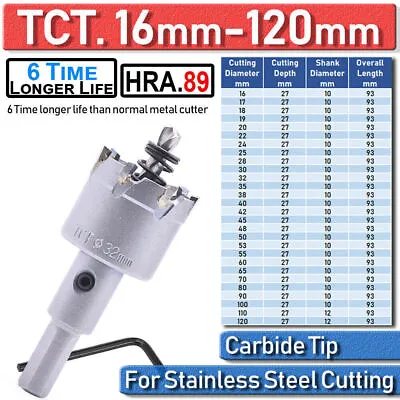 TCT Carbide Hole Saw Cutter Metal For HSS Stainless Steel Metal Cutting 16-120mm • £5.59