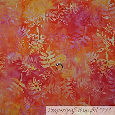 BonEful Fabric FQ Cotton Quilt Red Pink Orange Yellow Leaf BATIK Print Hawaiian • $5.32