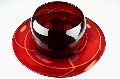 Two Piece Ruby Red Art Glass 18  Center Bowl & Vase Unmarked Manner Of Viz? • $145